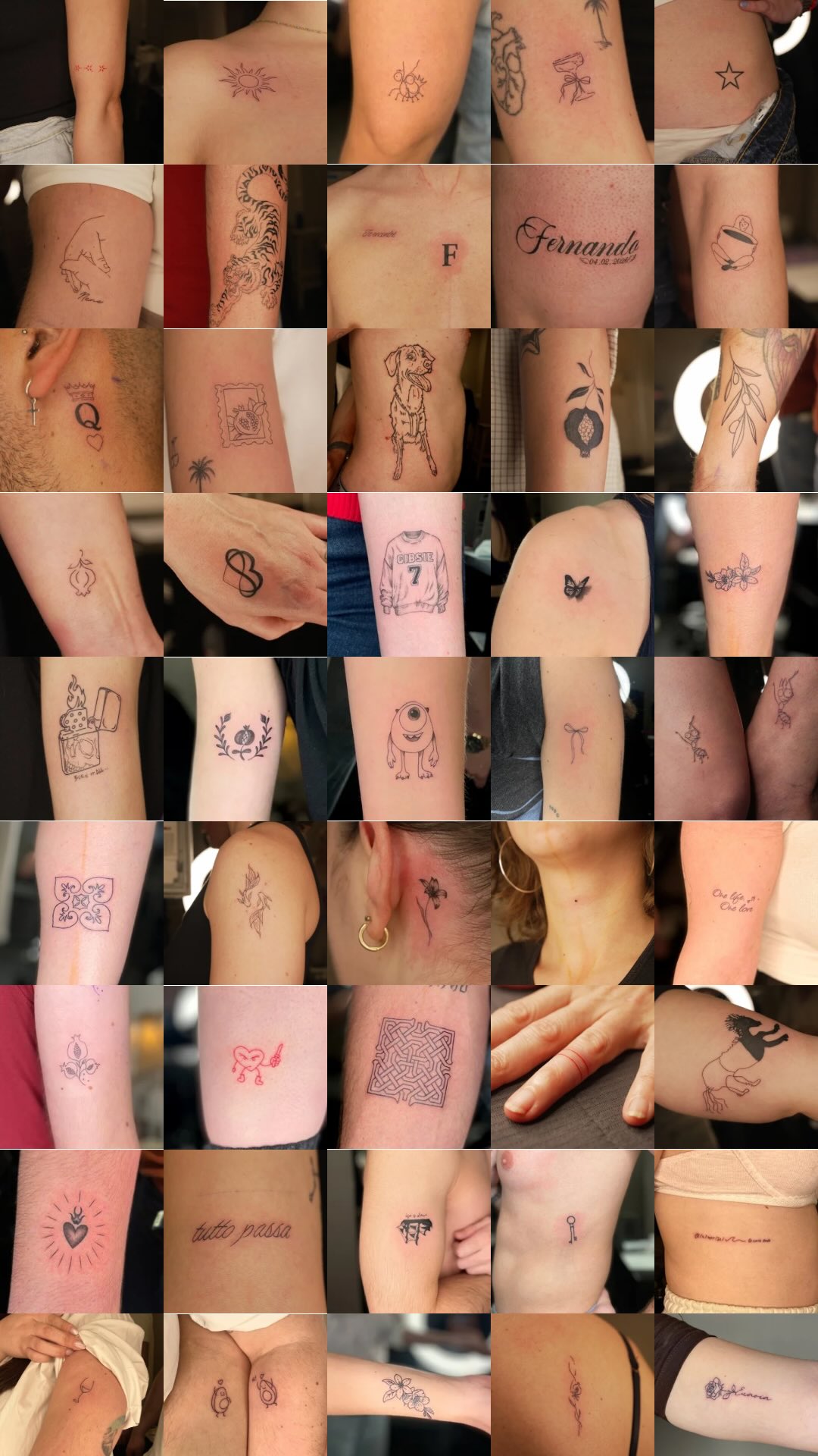 Colección de tatuajes fine line realizados en Cardo Tattoo Granada